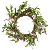 Artificial Decorative Wreath, 22 in, Pink Green, Decorated with Daisies, Babysbreath, Buds