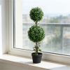 A set of 2 artificial boxwood trees, potted fake plants, simulated plants, green