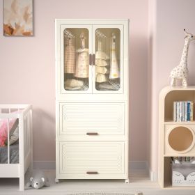 Portable Wardrobe Closet Storage Organizer for Clothes,Clothes Dresser, Magnetic Doors with 4 Cubes & Hanging Rod,10 pcs hangers