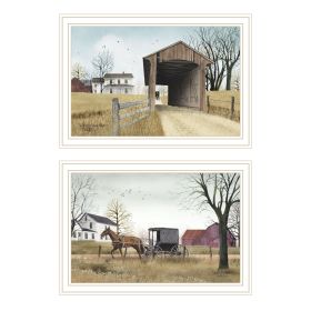Trendy Decor 4U 2- Piece Vignette Miller's Creek Bridge, Going to Market White Framed Wall Art for Living Room