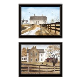 Trendy Decor 4U 2- Piece Vignette Grandpa's Barn,Autumn Afternoon Black Framed Wall Art for Living Room, Farmhouse Wall Art Print for Home Decor