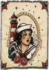 Sea Rose - Tattoo Design - Tapestry Throw Blanket Woven from Cotton - Made in The USA (50x60)