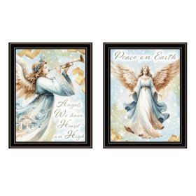 Trendy Decor 4U 2-Piece Vignette Angels We Have Heard on High Black Framed Wall Art for Living Room, Holiday Wall Art Print for Home Decor