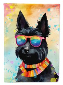 Scottish Terrier Hippie Dawg House Flag Large Porch Sleeve Pole Decorative Outside Yard Banner Artwork Wall Hanging, Polyester, House Size, Multicolor