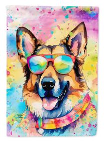 German Shepherd Hippie Dawg House Flag Large Porch Sleeve Pole Decorative Outside Yard Banner Artwork Wall Hanging, Polyester, House Size, Multicolor