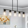 37" Modern Industrial 5-Light Chandelier with Clear Glass Shades, Matte Black Metal Frame Hanging Ceiling Light Fixture for Dining Room