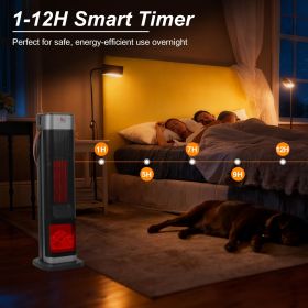 Portable 1500W Space Heater with Fireplace,90Â° Oscillating PTC Ceramic, Adjustable Thermostat Tower Heater