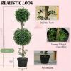 A set of 2 artificial boxwood trees, potted fake plants, simulated plants, green